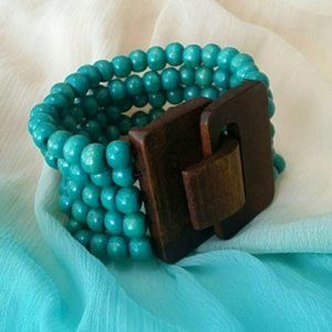 Hypoallergenic Jewelry Stretchy Woodmade Bracelet Eco Blue Tropical